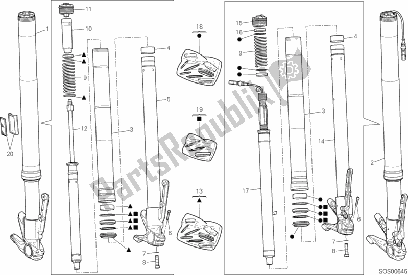 All parts for the Front Fork of the Ducati Multistrada 1200 S ABS USA 2016